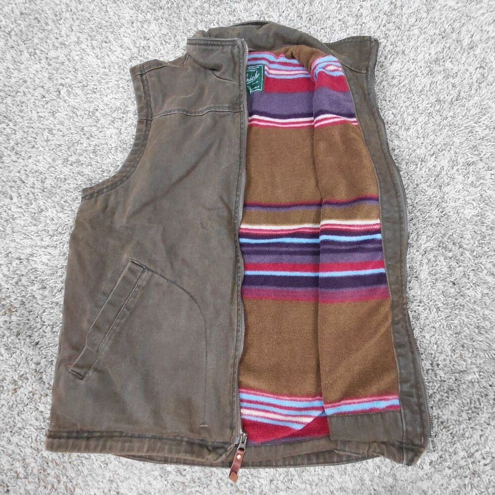Woolrich Canvas Work Vest Mens Medium Brown Full Zip Blanket Fleece Lined
